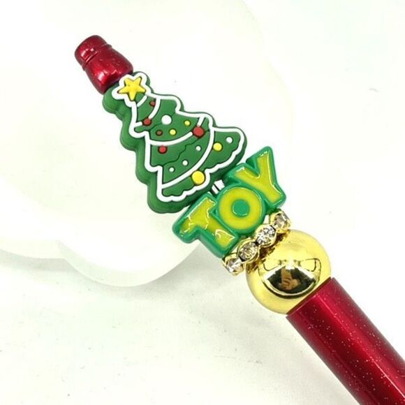 Christmas tree toy spell out pen handmade NEW bling rhinestone gold red green - Picture 5 of 5